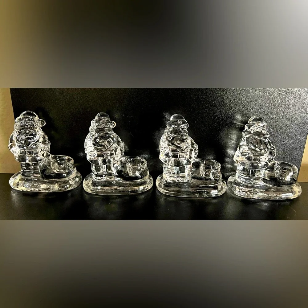 Williams-Sonoma Christmas Santa Claus Glass Candle Holders Set of 4